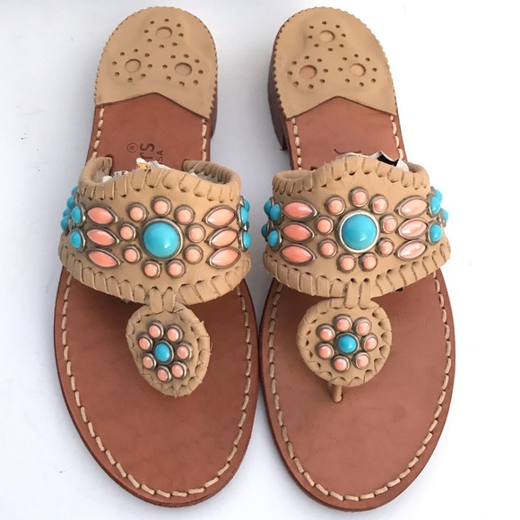 Jack Rogers Shoes - Jack Rogers Beaded Stone Leather Thong Sandals 6 M